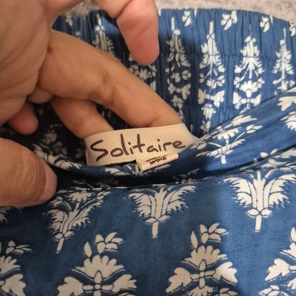 Solitaire Women's Cotton Blue Boho Crochet Pull On Maxi Skirt M - Picture 3 of 5